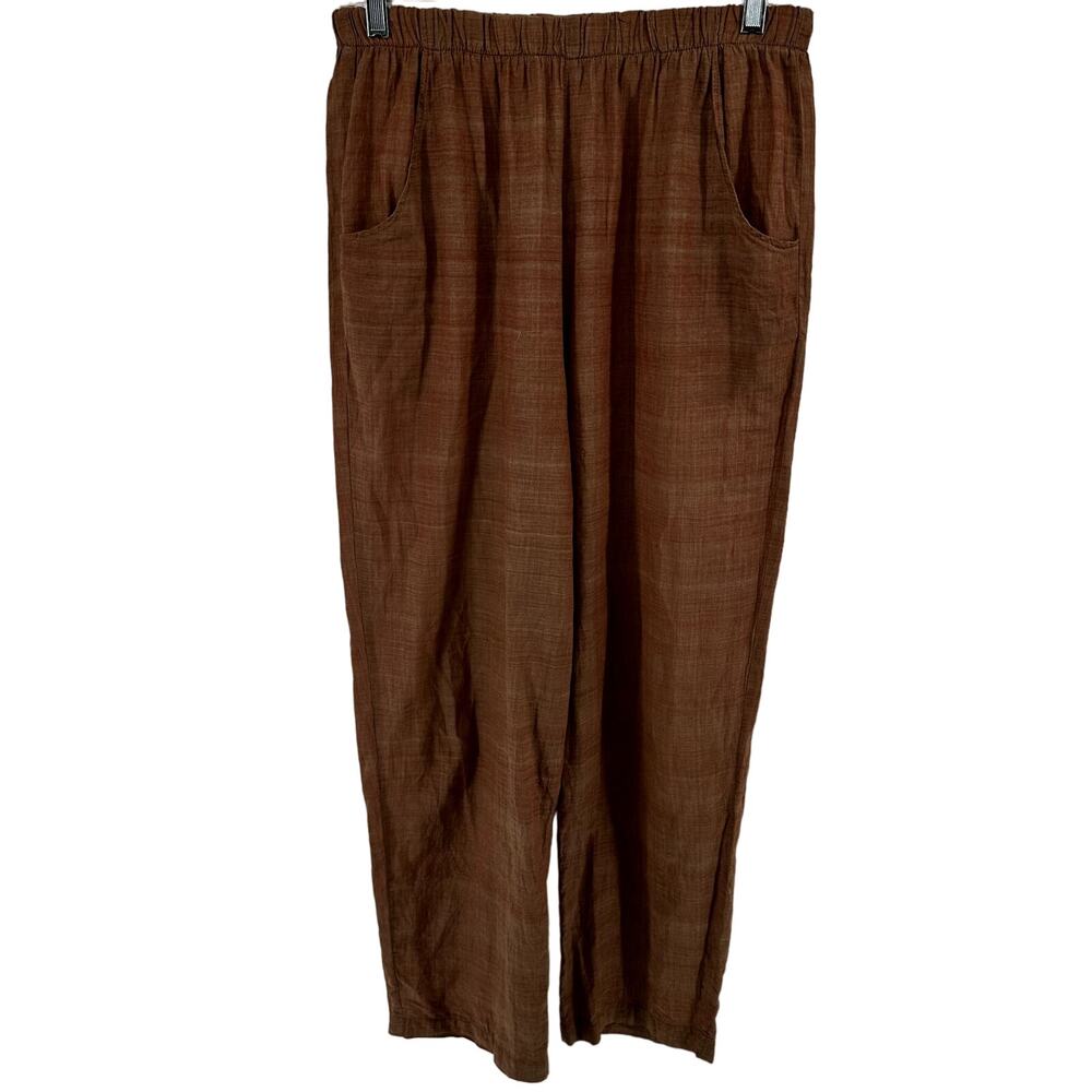 CP Shades Wide Leg Pants Elastic Waist Pull On Breathable 100% Cotton Brown M